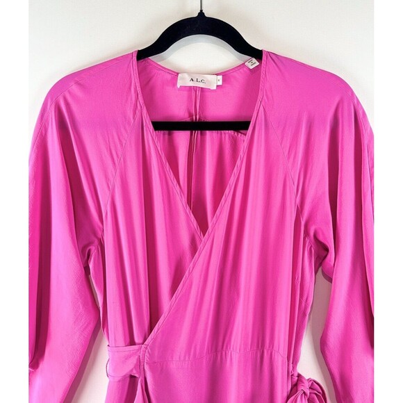 A.L.C. Womens Dress Pink Mini Enzo Silk Wrap Surplice V Neck Designer Size 6 - Picture 7 of 11